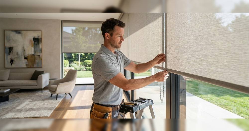 Installer fitting a shade